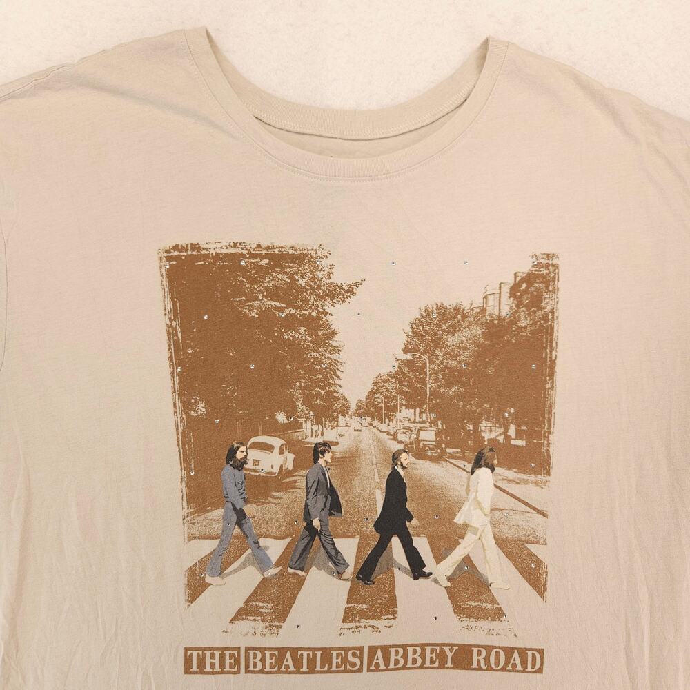 The Beatles Abbey Road Band Graphic Crew Neck T Shirt Womens Size 2XL Tan